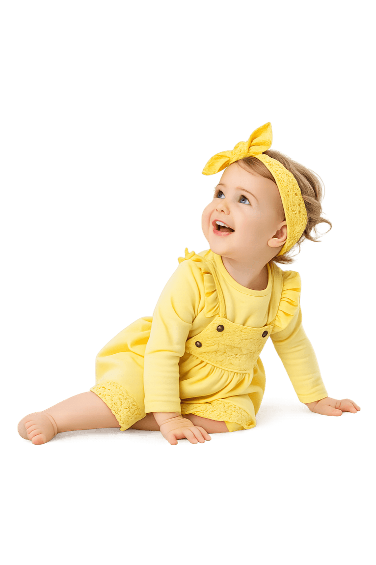 A smiling toddler with a bow headband